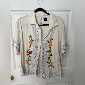 Disney Cream Shirt with Colorful Floral Embroidery